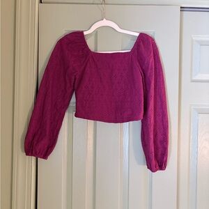GAP Burgundy Eyelet Long Sleeve Blouse